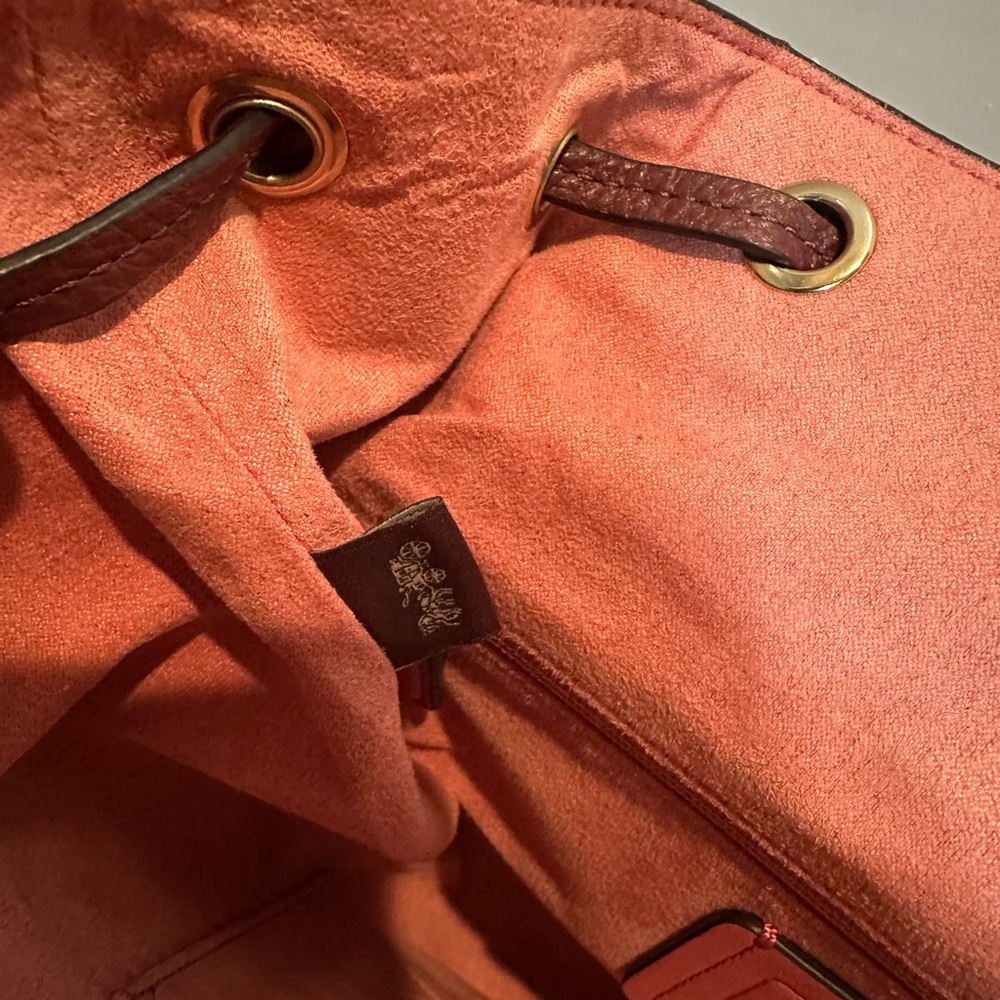 Coach Peach and Coral Pebbled Leather Backpack with Brown Trim - Picture 7 of 7
